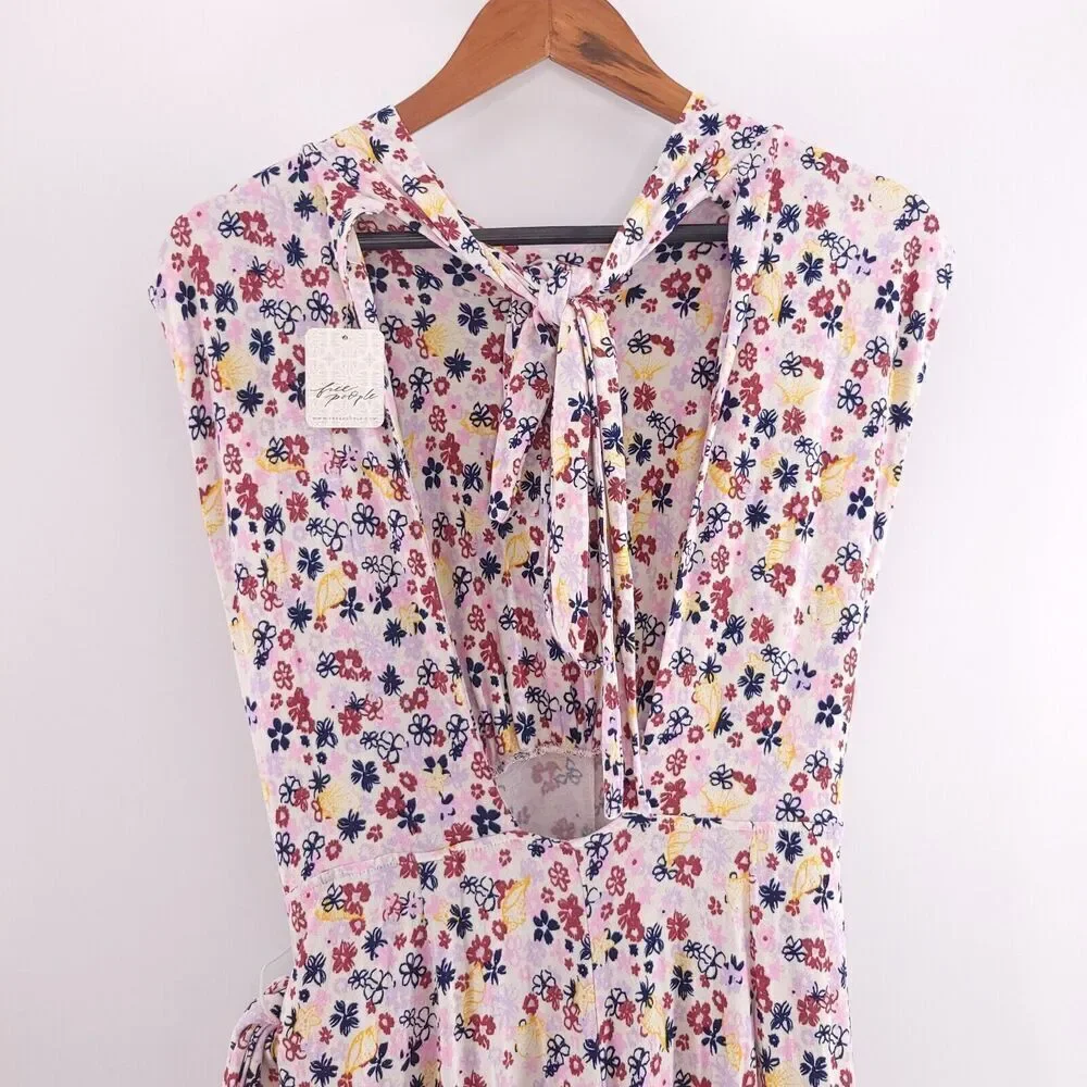Free People Vibe Check Tie Waist Jumpsuit Tea Ditsy Print Size Medium